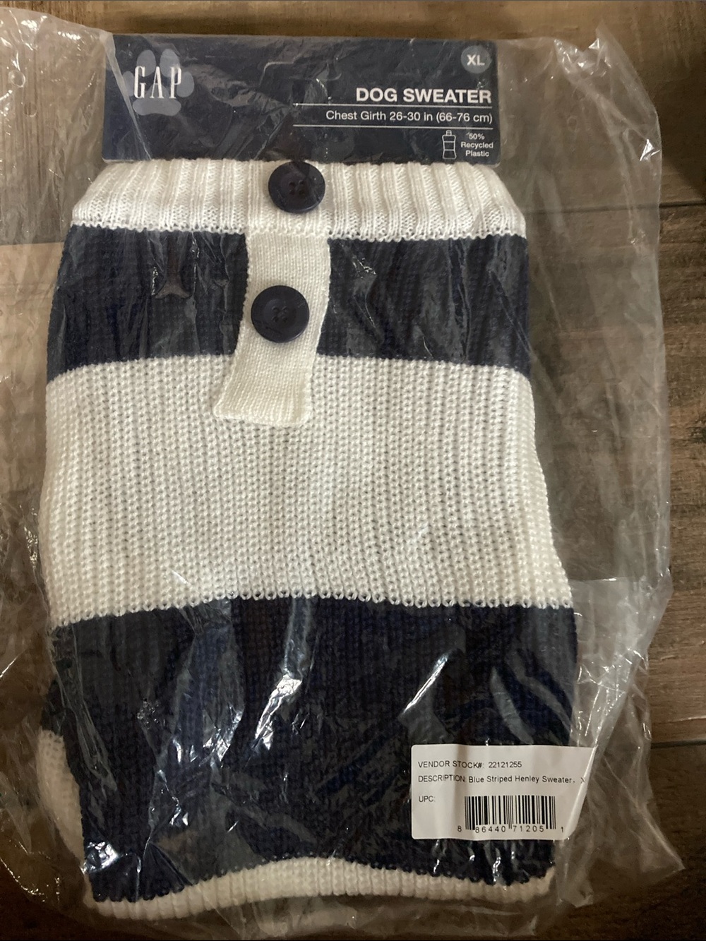 XL GAP Navy and White Striped Dog Sweater with Henley Buttons